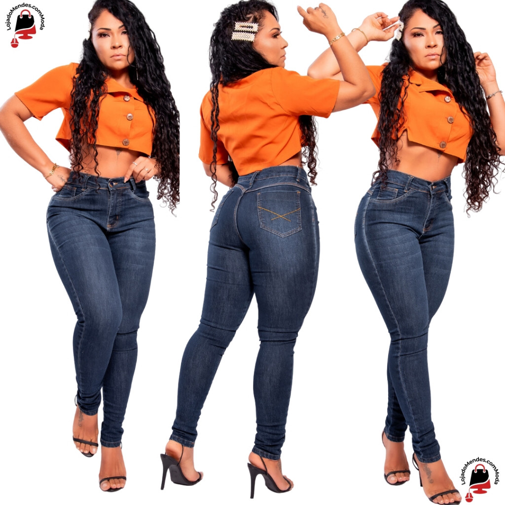 Calça Jeans Feminina c/Lycra Azul Botão Promoção 5.5