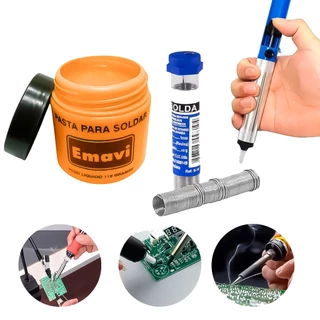 Kit Para Solda Estanho 25g + Pasta Para Solda 110G + SUGADOR