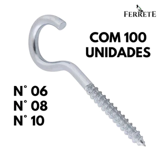 Gancho Zincado Para Bucha (6mm, 8mm e 10mm) Pacotes com 100 unidades.