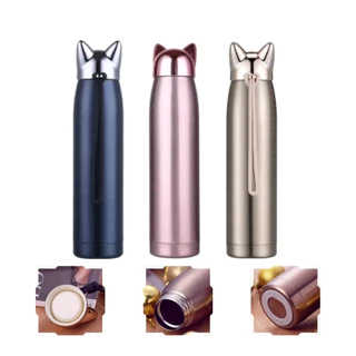 Garrafa Térmica Inox Com Alça 320ml Gato Parede Dupla Gateiros Orelinhas Felinas Presente Gatinho