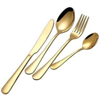 Jogo Talheres Dourado Gourmet 24 Peças Inox Completo Luxo Mesa de Jantar Garfo Faca Colheres