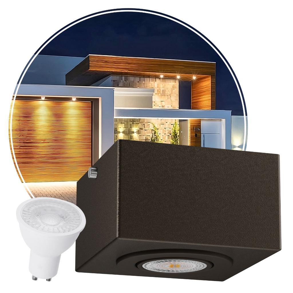 2x Spots de Sobrepor Teto + Lâmpadas Led GU10 Dicroica Bivolt MF270
