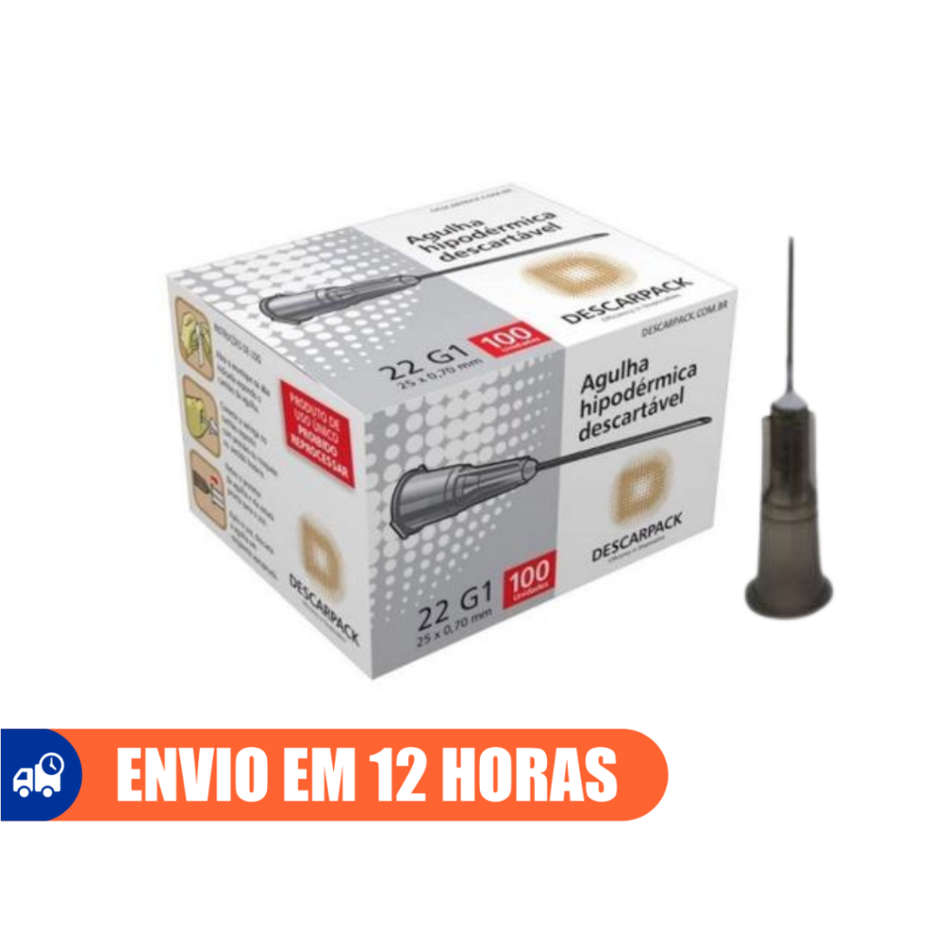 Agulha Hipodérmica 100un Descartável 25x0,70 Descarpack