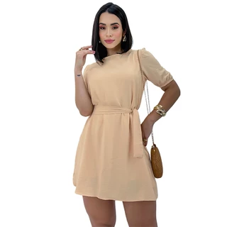 Macacão Feminino Curto Soltinho Manga Bufante Crepe Short Saia
