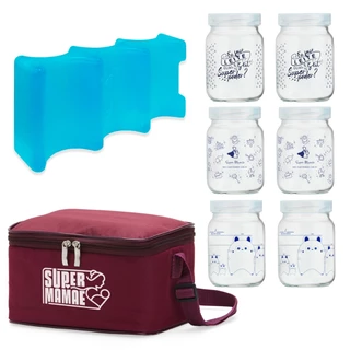 Kit N°3 - Bolsa Térmica com Gelo Artificial e 6 potes de vidro 200ml Decorados em Oferta na Shopee