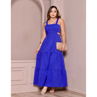 Vestido Longo Linho Liso Elegante Moda Festa Três Marias