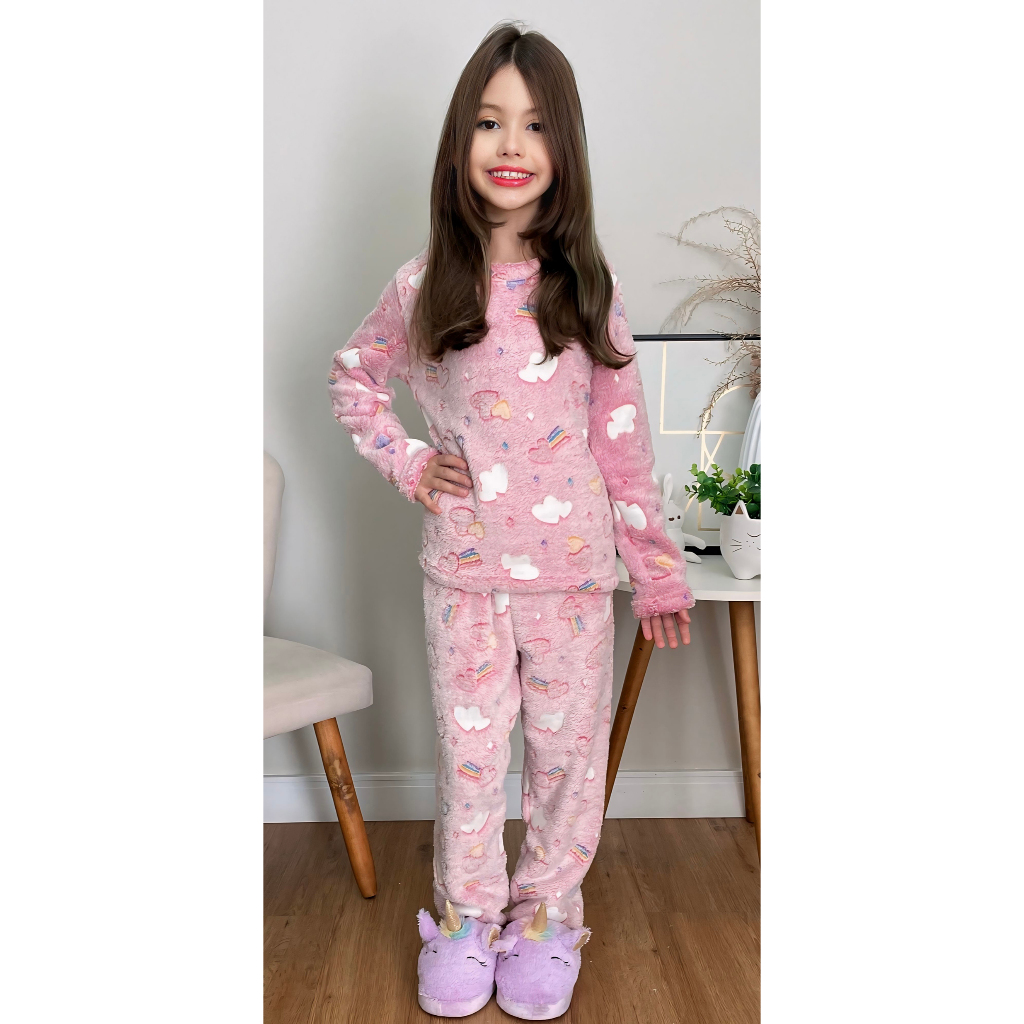 Pijama Infantil Menina Fleece Peludinho Ted Inverno Quente | Shopee Brasil