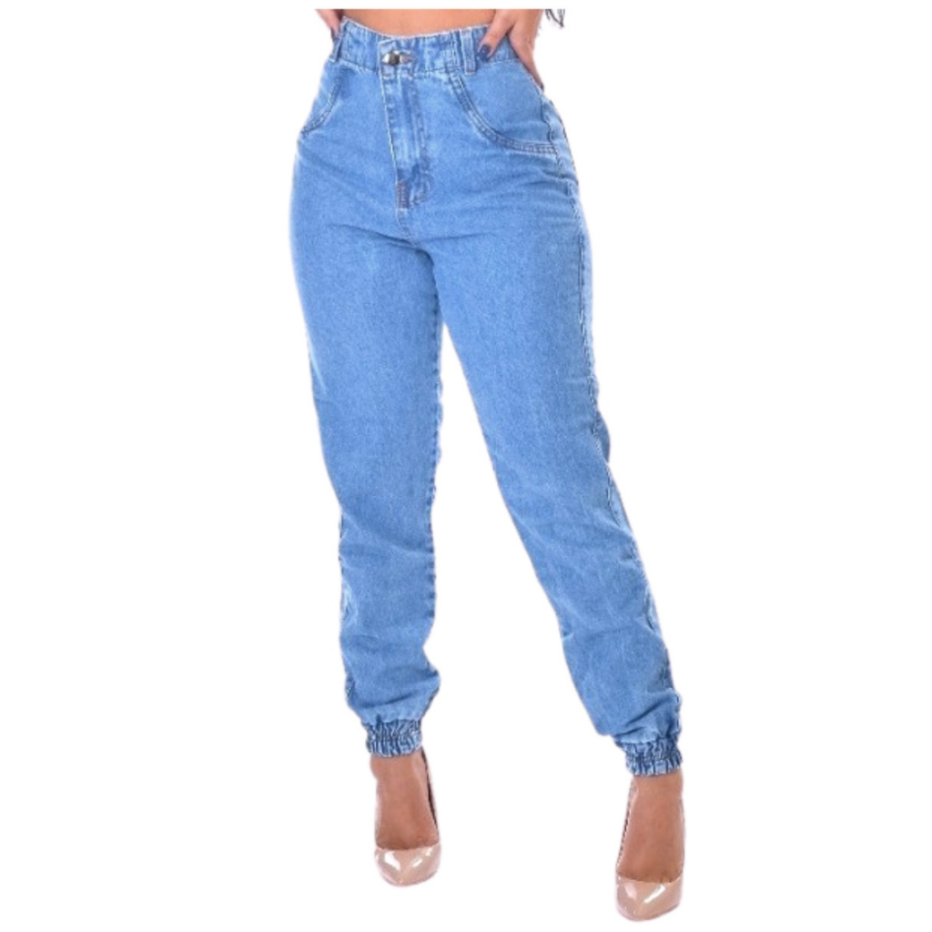 Calça Jogger Jeans Feminina Cintura Alta Shopee Brasil