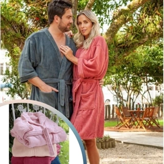 Kit Roupão Kimono Casal com 2 unidades plush microfibra macio quentinho confortável banho cama fofo