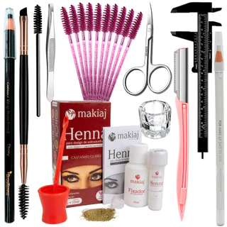 Kit Sobrancelha Profissional Henna makiaj Navalha paquimetro tesoura pincel dappen lápis dermatografico escovinha