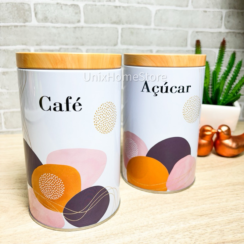 Lata Pote Porta Mantimentos Café Açúcar Multiuso Decorativo Organizador Casa Cozinha Cantinho Café