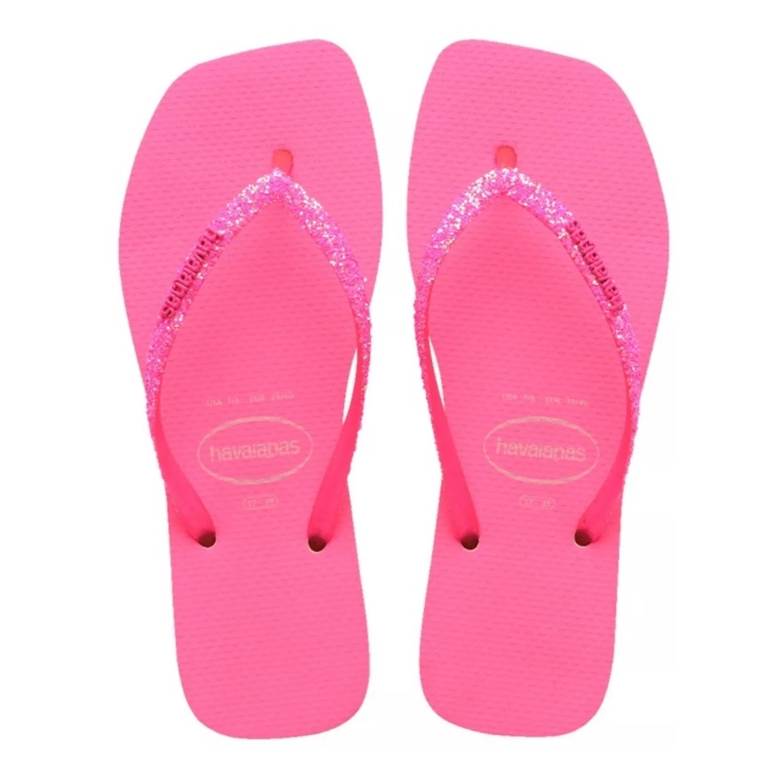 Chinelo Havaianas Slim Square Glitter Neon Rosa | Shopee Brasil