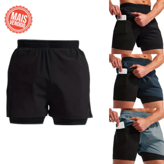 Bermuda 2 em 1 Com Short Interno Térmico Short Com Térmico Interno e Bolso Porta Celular
