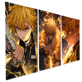 Kit 3 Quadros Decorativos Demon Slayer - Kimetsu no Yaiba Zenitsu Agatsuma 20x28CM MDF