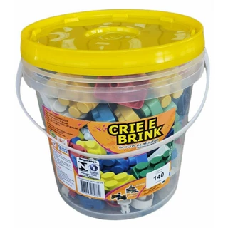 Blocos De Montar 140 peças com balde Brinquedo infantil Educativo colorido com rodinhas