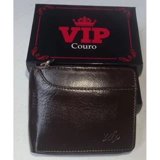 Carteira Masculina Com Zíper em Couro com Porta Cartão Removível