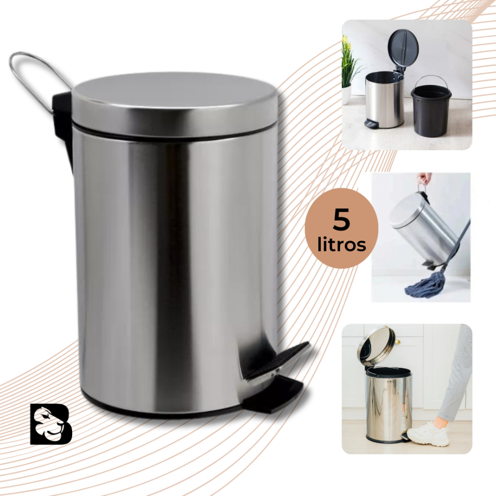Lixeira 5 litros 100% Inox Pedal Banheiro Cesto de Lixo Para Banheiro ...