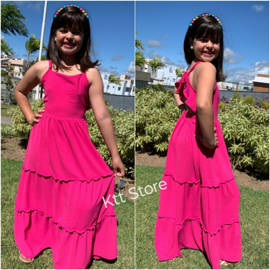 Vestido Longo Juvenil Moda Infantil Com Manga Festa Lindo 4/6/8/10