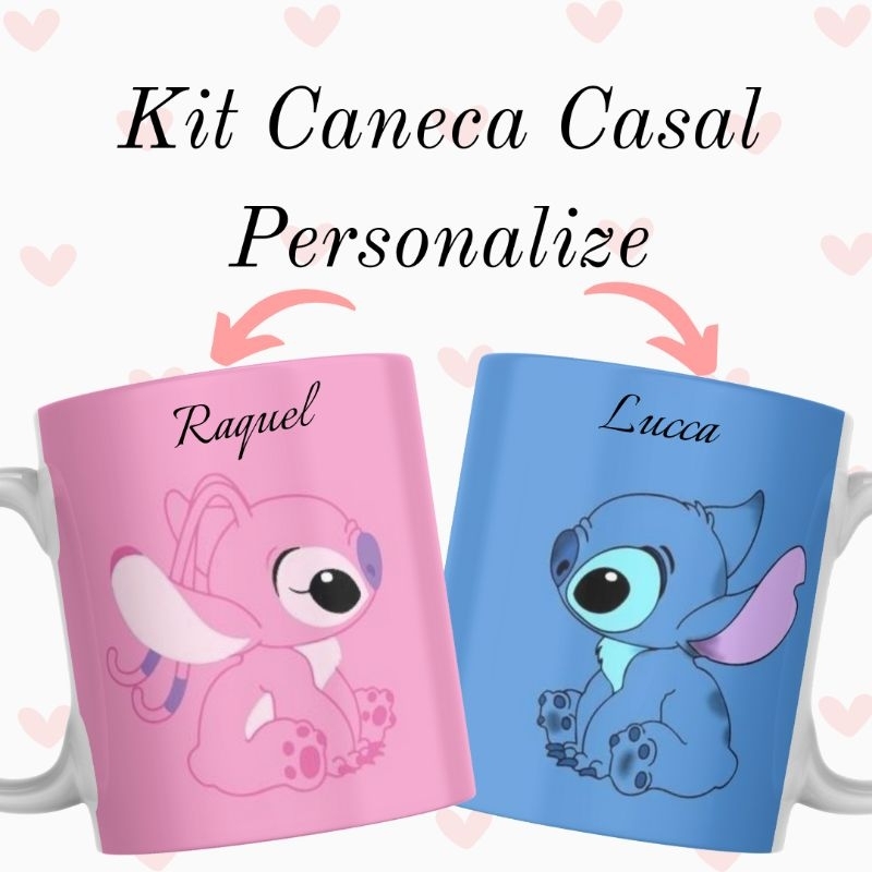 Caneca Personalizada Conjunto Casal Dia Dos Namorados Stitch Lilo Promoção Presente Inverno Frio Aquecer