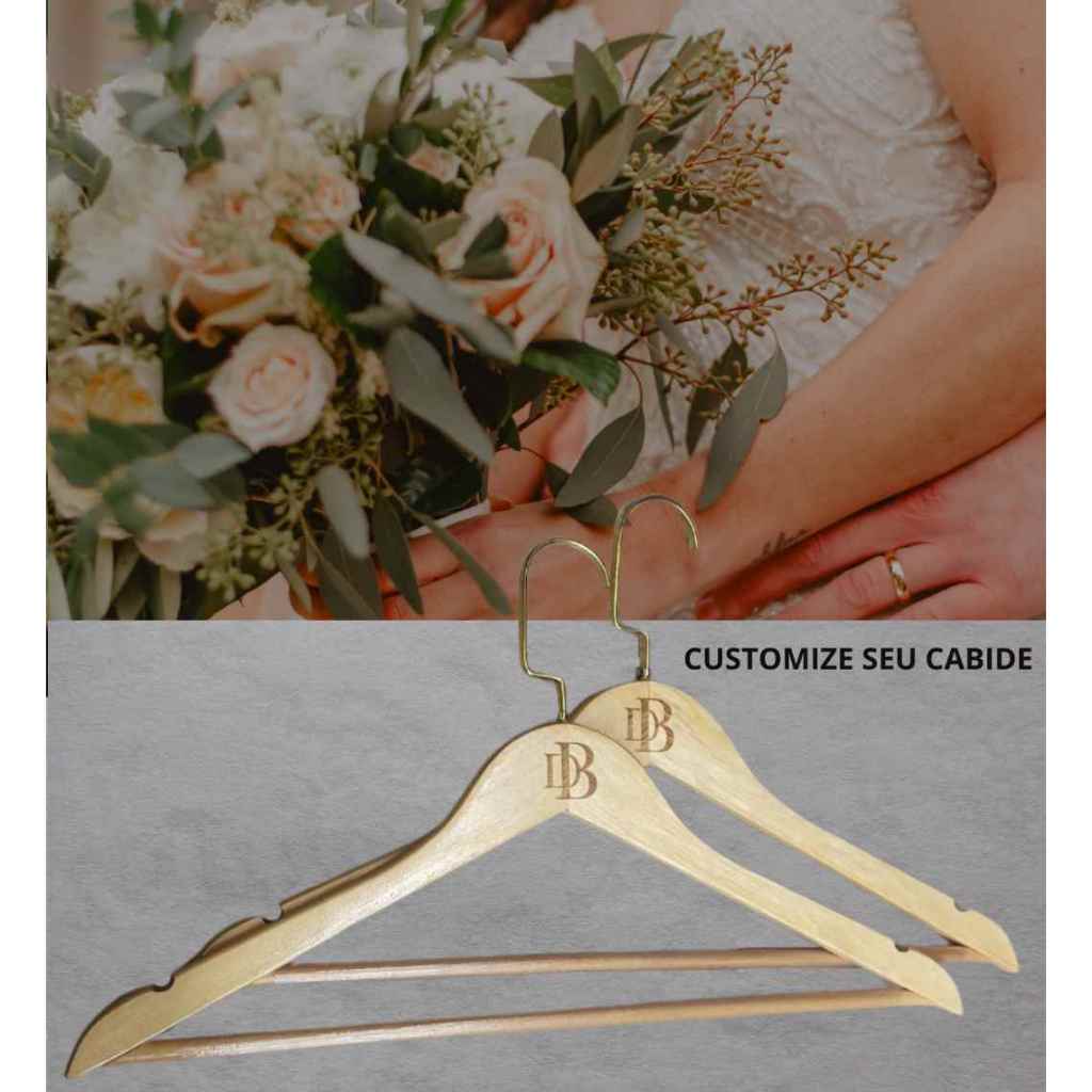 1 Cabide de Madeira com Barra Personalizado Laser - Casamento - Gancho ...