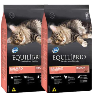 Kit 2 Pacotes de Ração Equilíbrio Indoor Para Gatos Adultos Sabor Salmão 1,5kg validade 09/24