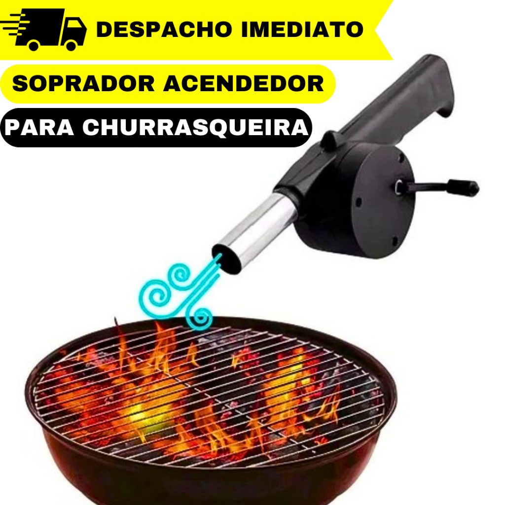 Soprador Acendedor Para Churrasqueira Original Fazedor de Vento Manual ...