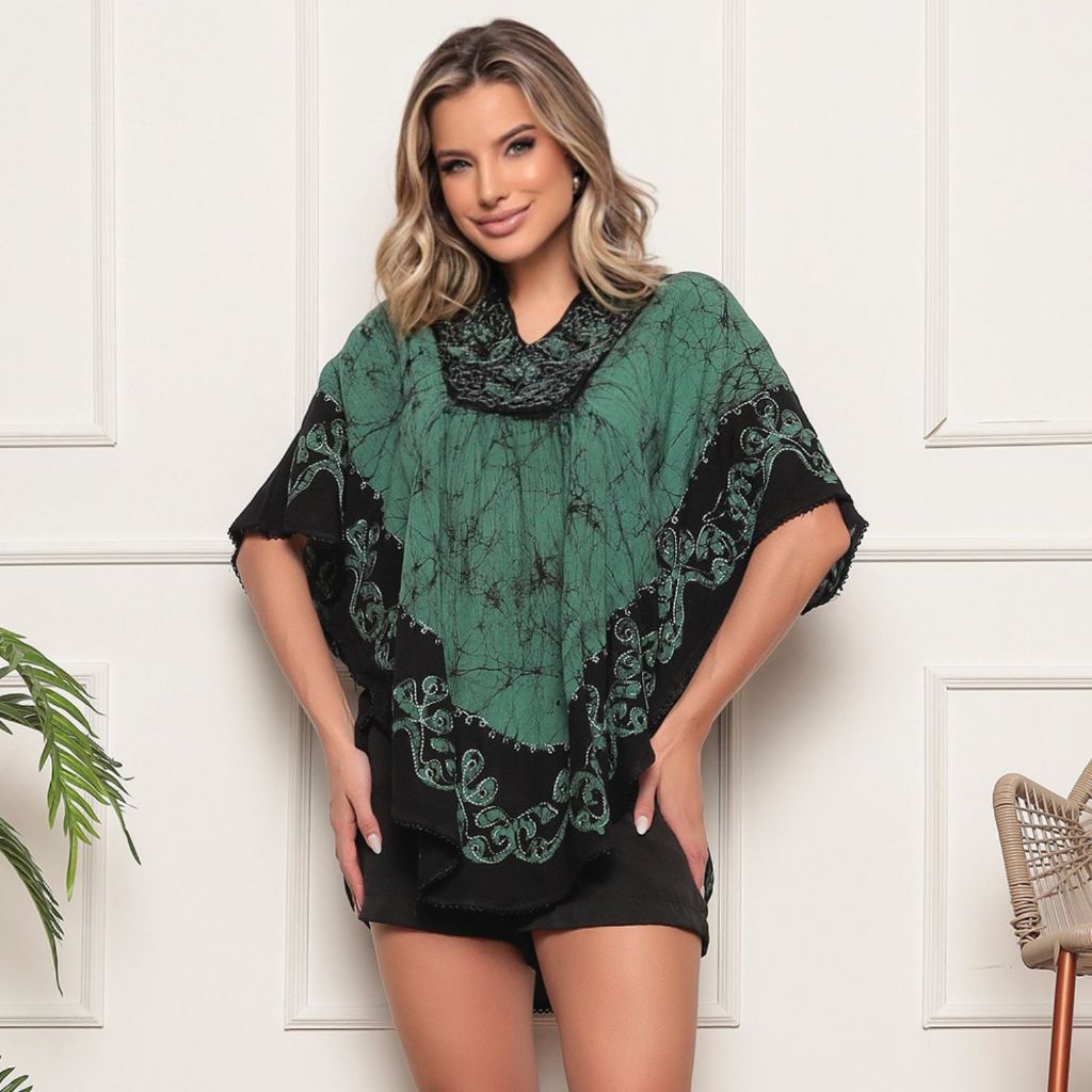 Blusinha Feminina Caftan Manga curta Morcego Boho Batik