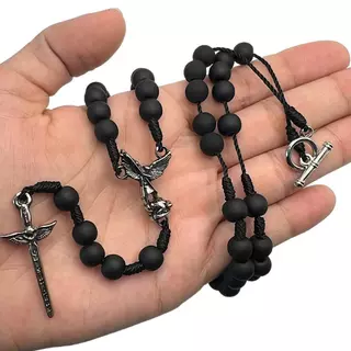 Terço Colar São Miguel Arcanjo Com Fecho Preto Fosco