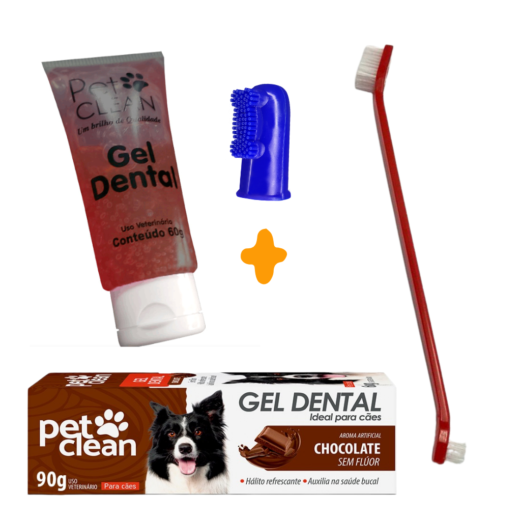 Kit Escova de Dente para Cachorro + Pasta Dente + Dedeira Pet 90g ...