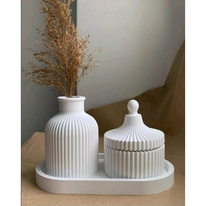 Kit Porta Joia + Vaso + Bandeja Decoração em gesso
