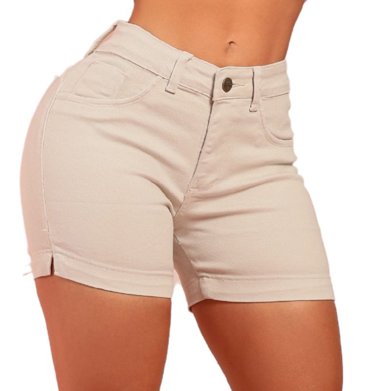 short meia coxa jeans colorido versátil preto e branco Casual cós cintura alta laycra