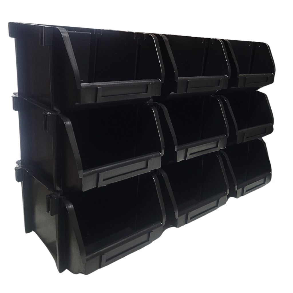 Kit 9 Caixa N5 Gaveta Bin Organizadora Parafusos Peças Plástica Empilhável Preto