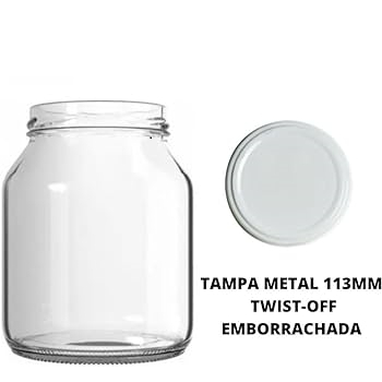 2 Pote de Vidro Liso 2,5 litros com Tampa Metal Branca