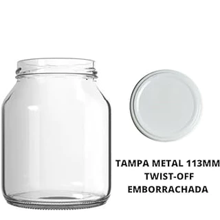 2 Pote de Vidro Liso 2,5 litros com Tampa Metal Branca