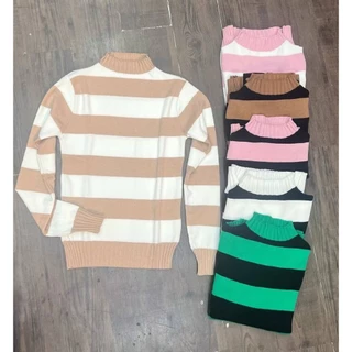 Blusa Feminina LISTRADA De Frio Trico Lã Colorida Blogueira Outono Inverno