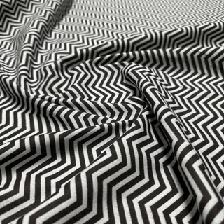 Tecido Tricoline Estampa ZigZag Preto e Branco 1,40m Artesanatos