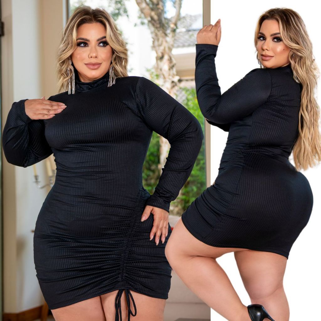 Vestido Feminino Inverno Plus Size Manga Longa Gola Alta Tubinho Modelador Curve At G Shopee