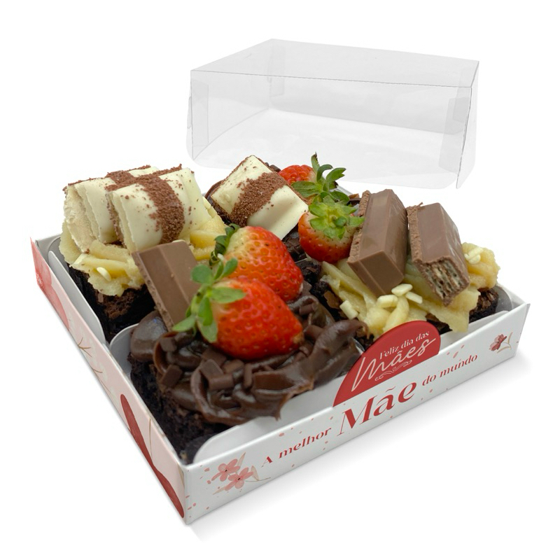 Caixa 4 Divisórias Brownie (11x11x4) Dia das Mães e Namorados 10 Unidades