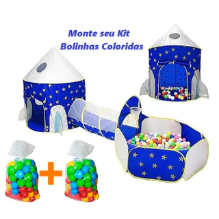 Barraca Toca Túnel Infantil 3 em 1 Azul e Rosa Com Kit Bolinhas + Envio para todo Brasil + Surpresa
