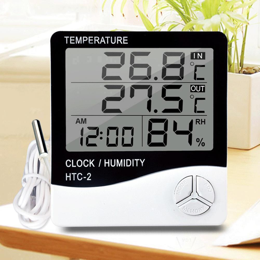 LCD Relogio Termo Higrômetro Medidor Temperatura Umidade Relógio Digital - BM-HTC2