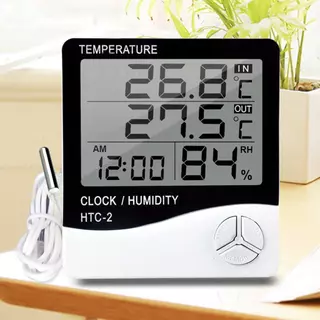 LCD Relogio Termo Higrômetro Medidor Temperatura Umidade Relógio Digital - BM-HTC2