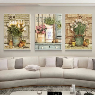 Quadro Decorativo Retrô Floral Branco Plantas Sala de Estar Copa