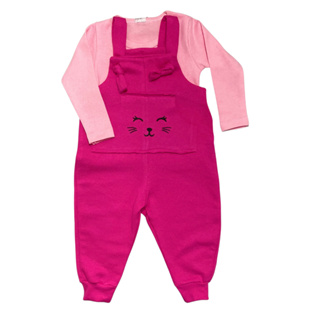 Jardineira Bebê Menina Bordada Moletom Com Blusa P M G