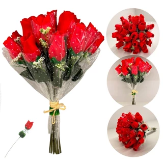 Kit Rosas Vermelhas Aveludada com Embalagem e Individual Grande 32cm Atacado Unidades