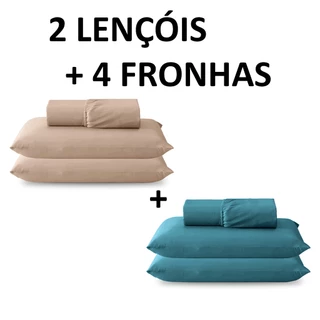 Jogo de Cama Queen 2 Lençóis e 4 Fronhas Malha Lisa Com elástico - 100% Algodão Fio 30/1 Penteado