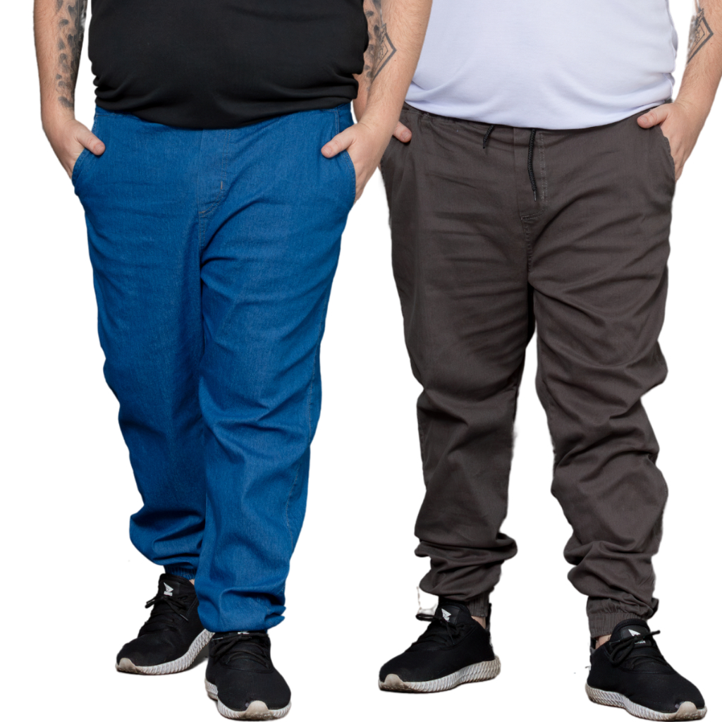 kit 02 calças jogger plus size masculina jeans e sarja variadas inverno