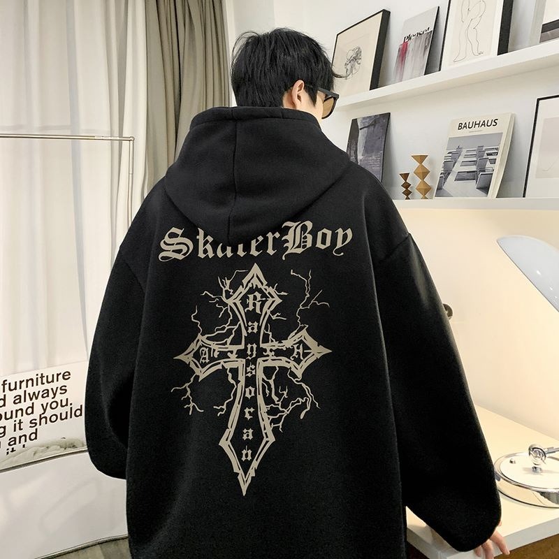 Moletom Canguru Cruz Japonesa Larga Estilo Coreano Sad Boys Flanelada Inverno