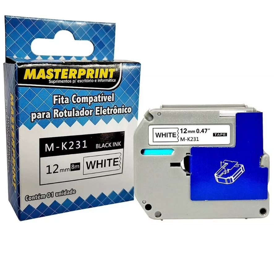 Fita Rotuladora M-K231Compativel Brother 12mm x 8m Branco Masterprint
