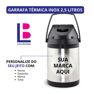 Garrafa térmica 2,5 litros inox personalizada Laser tereré água café chá