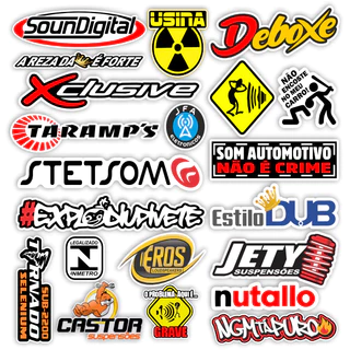 Cartela de Adesivos para Carro Som automotivo com 21 Adesivos M27